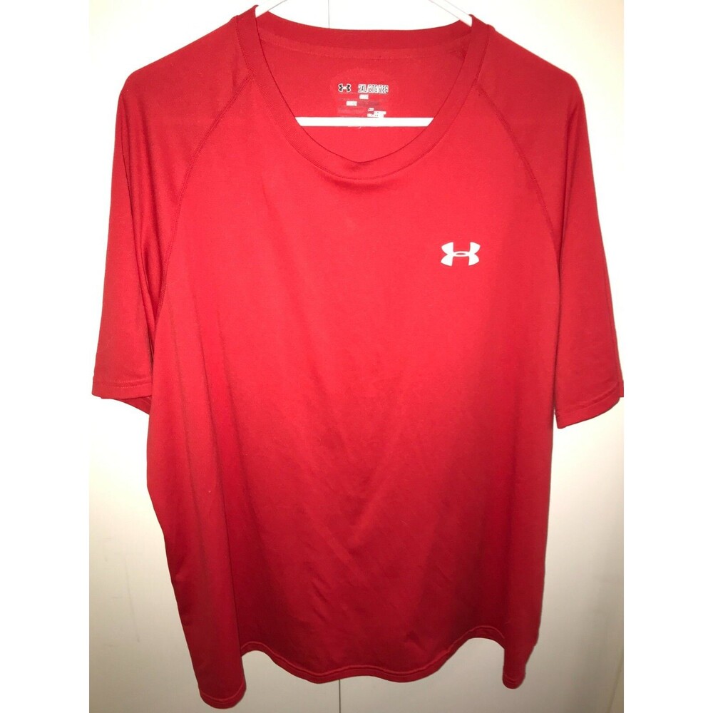 Under Armour Mens Size 2XL Short Sleeve Polyester Loose T-Shirt Red